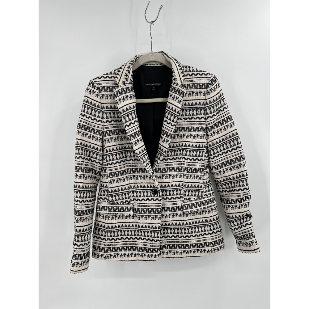 Banana Republic Aztec Jacquard Blazer — Black & Ivory, Size 6